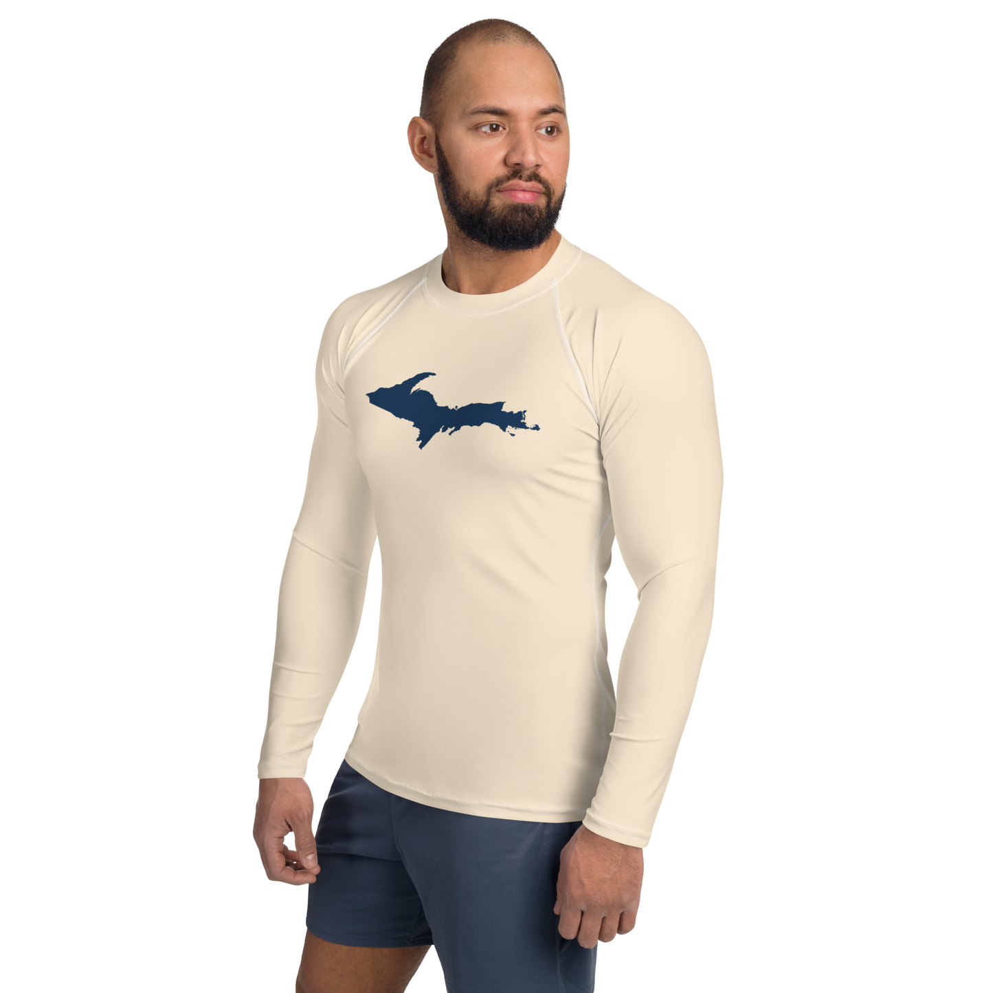 Michigan Upper Peninsula Rash Guard (w/ UP Outline) | Men's - Champagne White