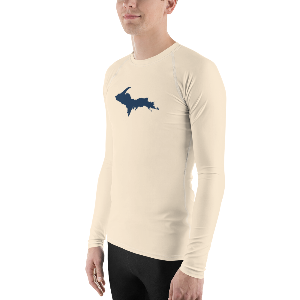 Michigan Upper Peninsula Rash Guard (w/ UP Outline) | Men's - Champagne White