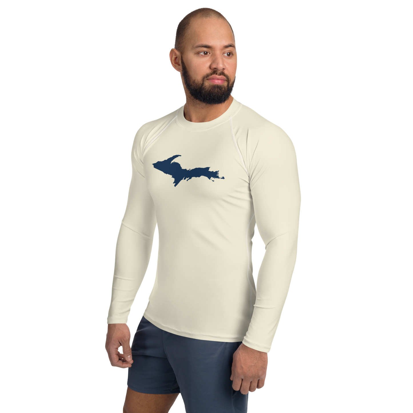 Michigan Upper Peninsula Rash Guard (w/ UP Outline) | Men's - Ivory