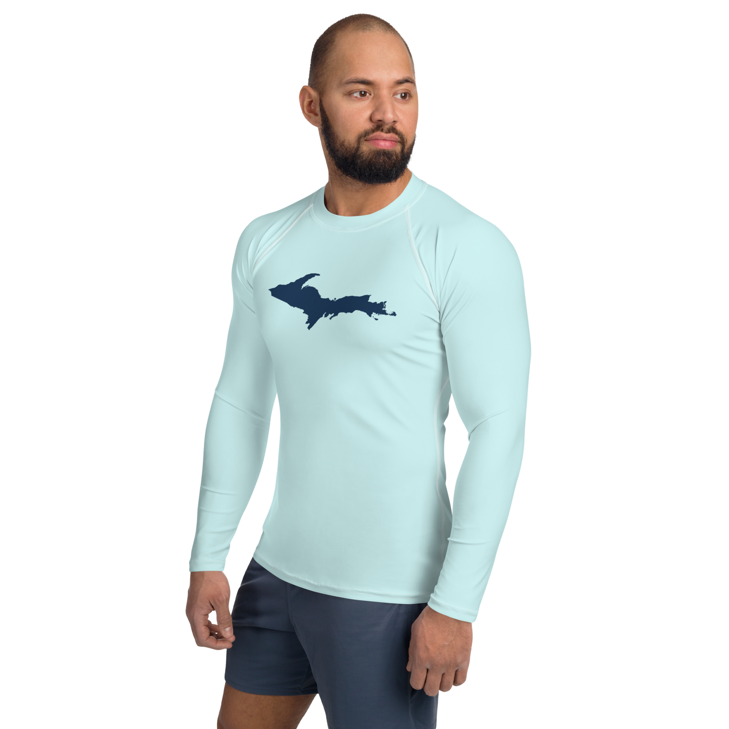 Michigan Upper Peninsula Rash Guard (w/ UP Outline) | Men's - Cyan