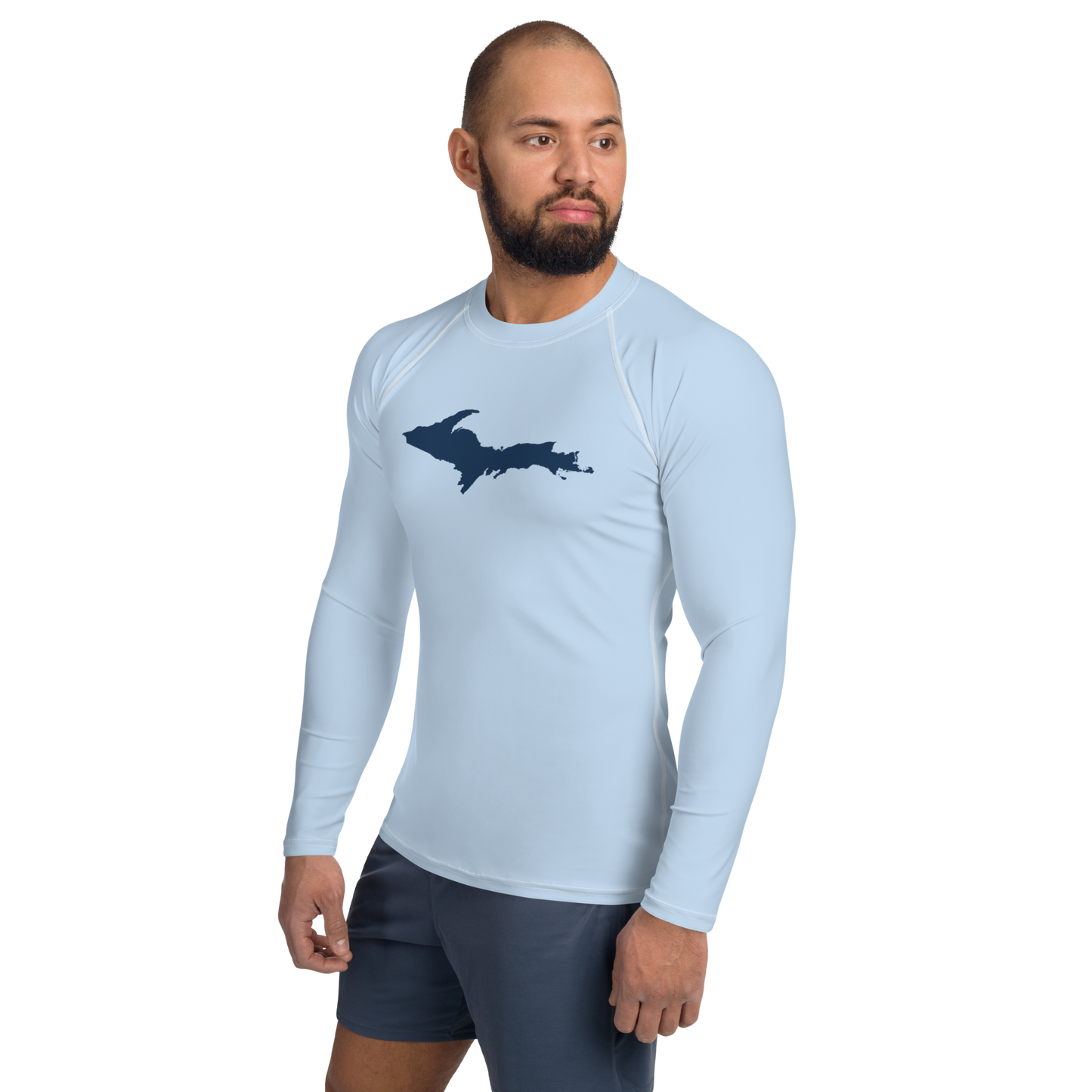 Michigan Upper Peninsula Rash Guard (w/ UP Outline) | Men's - Light Blue