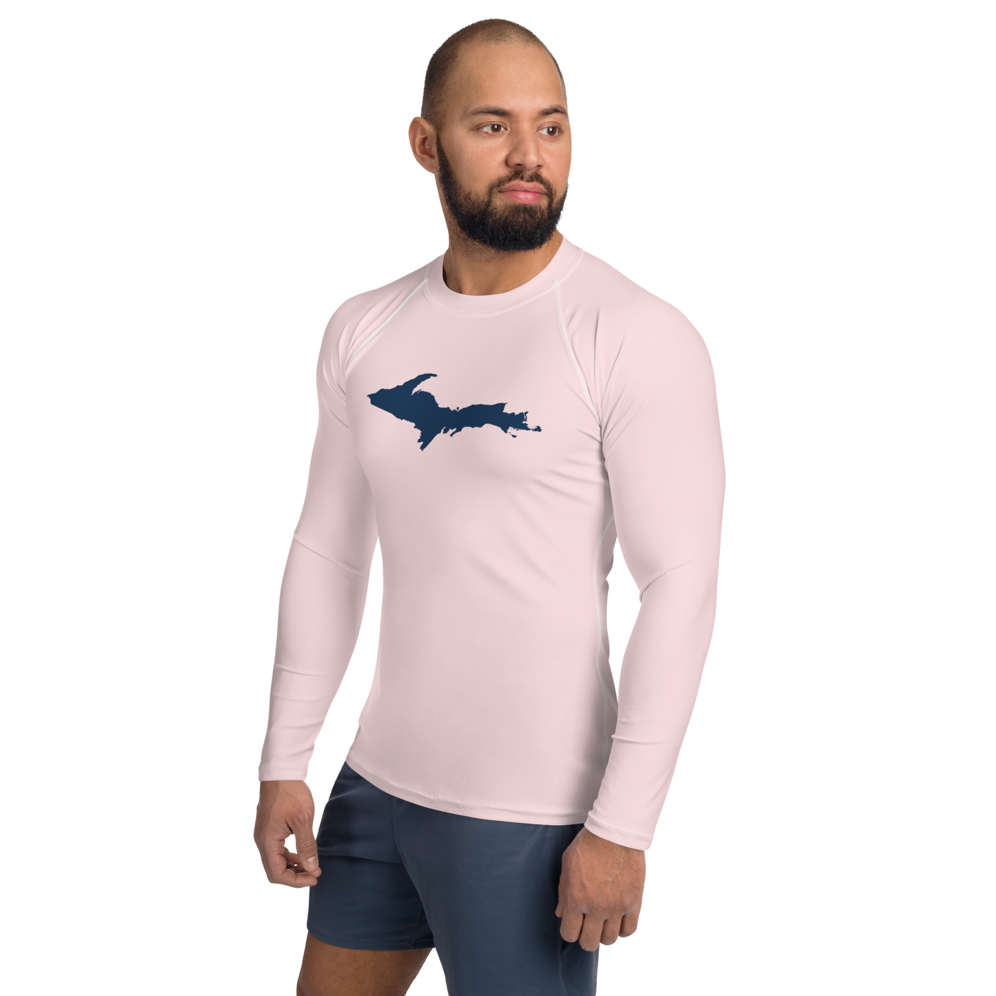 Michigan Upper Peninsula Rash Guard (w/ UP Outline) | Men's - Pale Pink