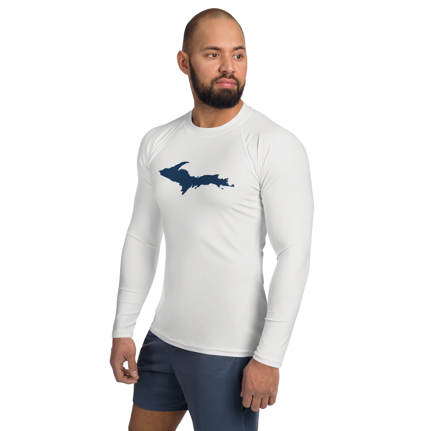 Michigan Upper Peninsula Rash Guard (w/ UP Outline) | Men's - Birch Bark White