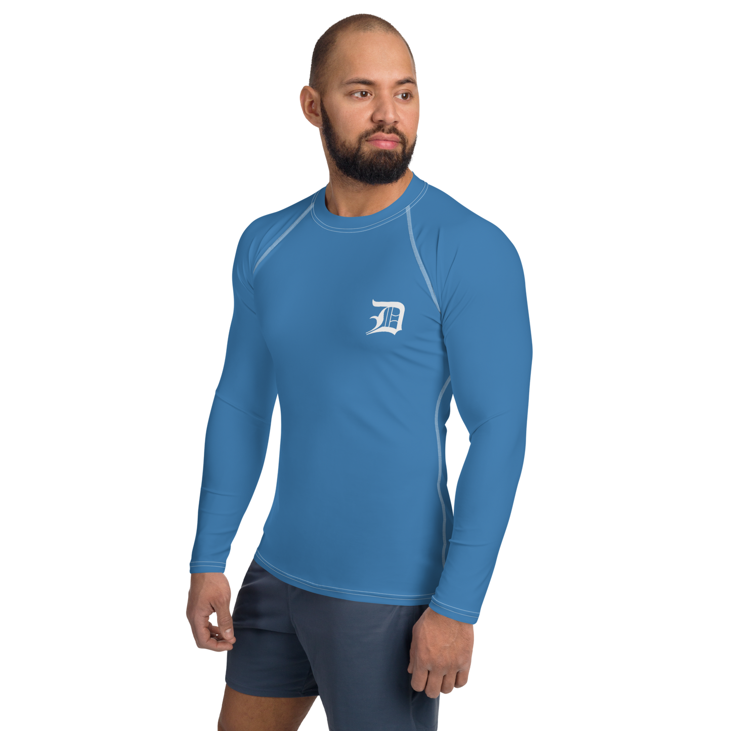 Detroit 'Old English D' Rash Guard | Men's - Lake Superior Blue