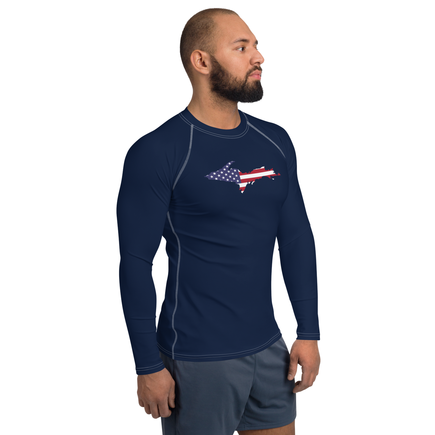 Michigan Upper Peninsula Rash Guard (w/ UP USA Flag Outline) | Men's - Navy