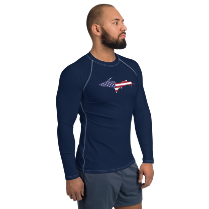 Michigan Upper Peninsula Rash Guard (w/ UP USA Flag Outline) | Men's - Navy