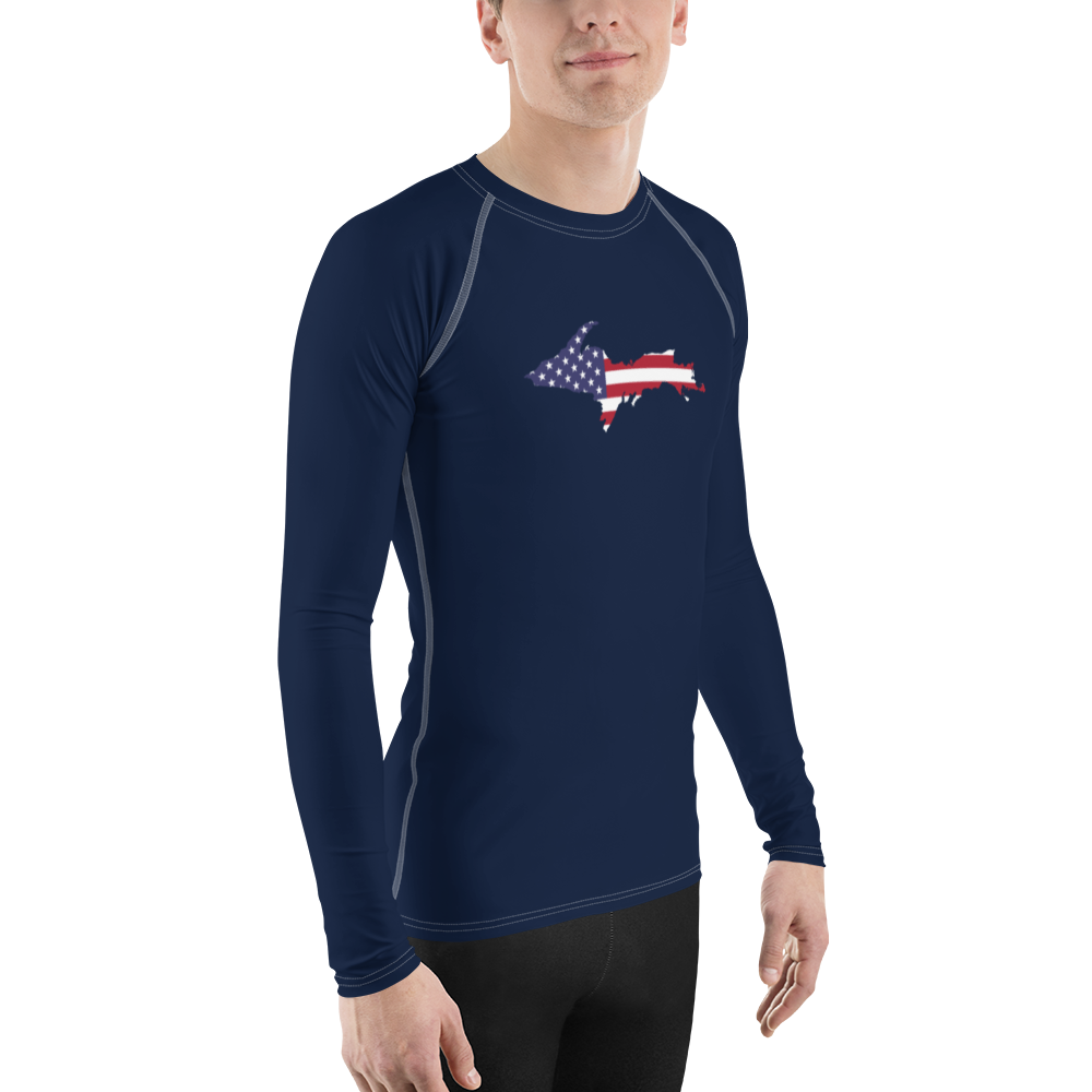 Michigan Upper Peninsula Rash Guard (w/ UP USA Flag Outline) | Men's - Navy