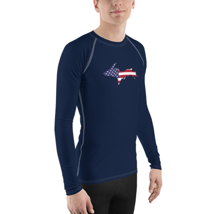 Michigan Upper Peninsula Rash Guard (w/ UP USA Flag Outline) | Men's - Navy