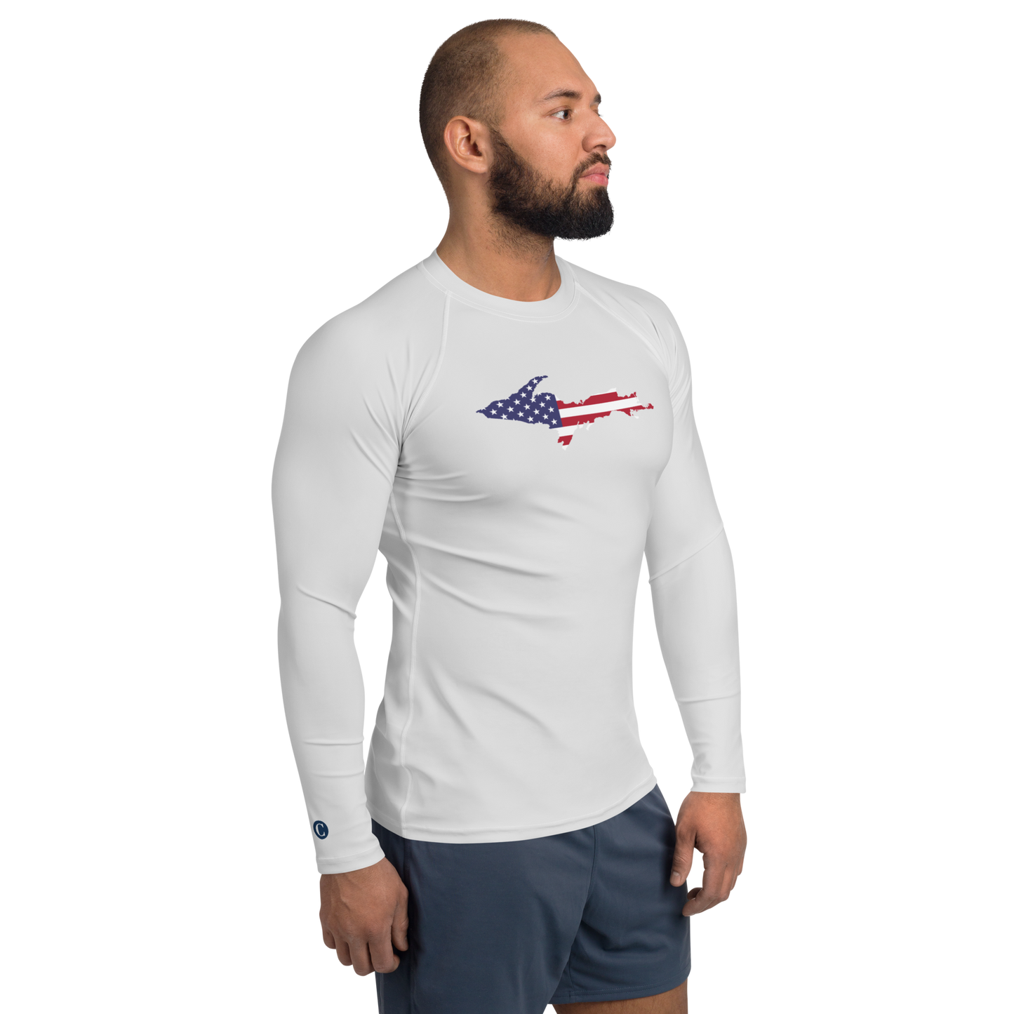 Michigan Upper Peninsula Rash Guard (w/ UP USA Flag) | Men's - Birch Bark White