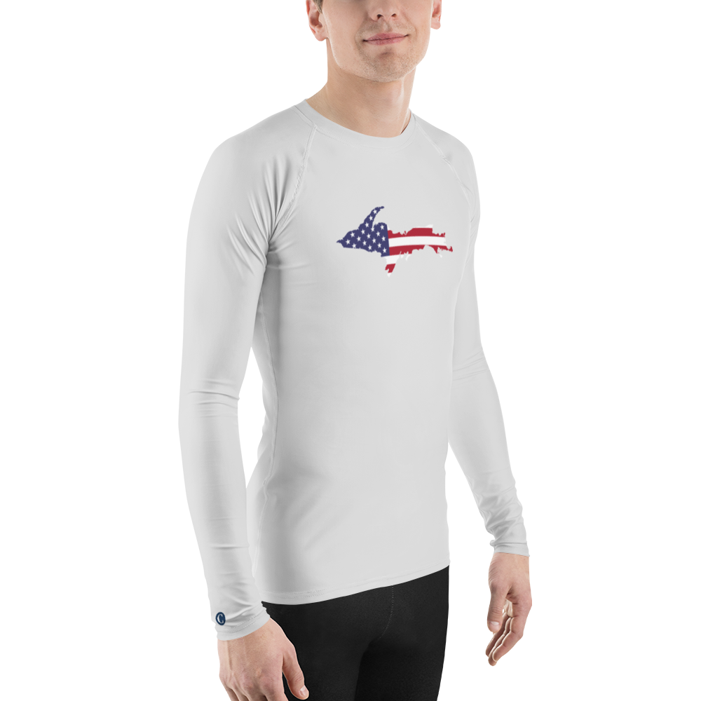 Michigan Upper Peninsula Rash Guard (w/ UP USA Flag) | Men's - Birch Bark White