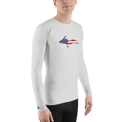 Michigan Upper Peninsula Rash Guard (w/ UP USA Flag) | Men's - Birch Bark White