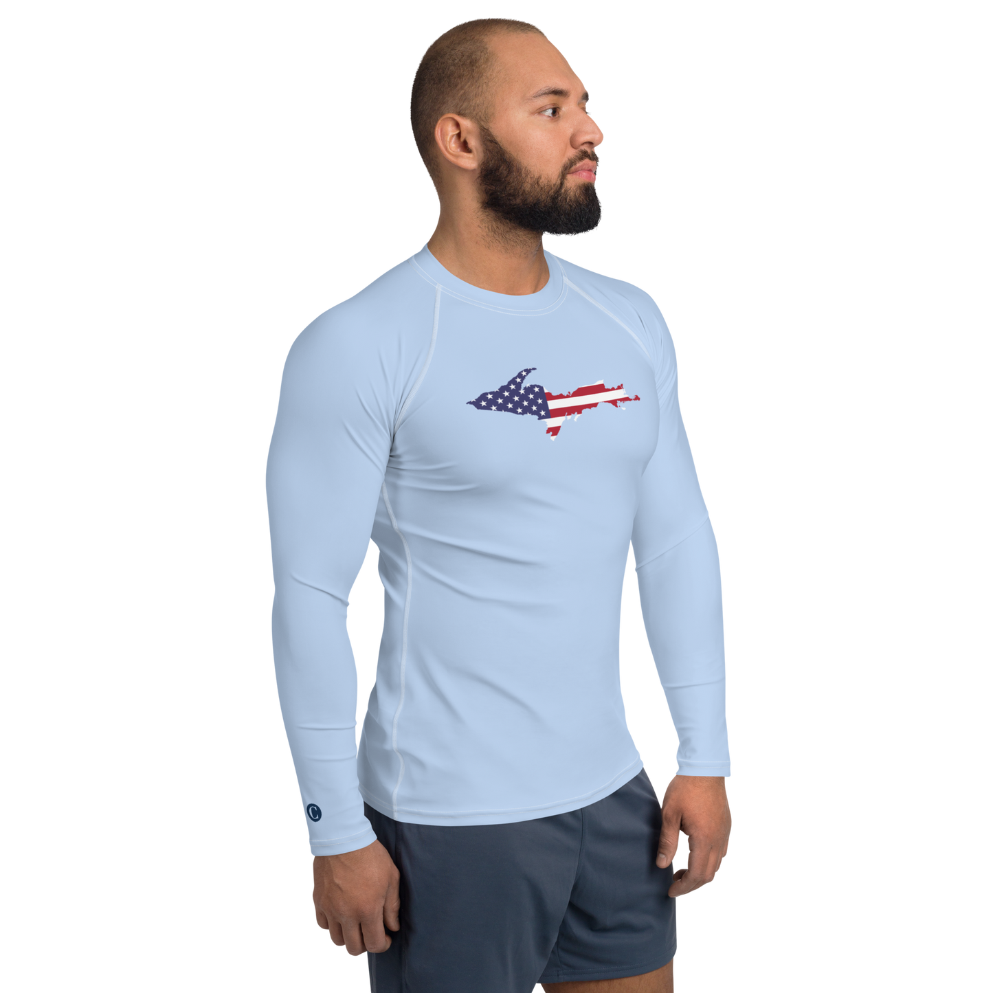 Michigan Upper Peninsula Rash Guard (w/ UP USA Flag) | Men's - Light Blue