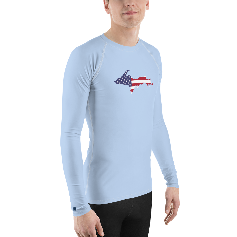 Michigan Upper Peninsula Rash Guard (w/ UP USA Flag) | Men's - Light Blue