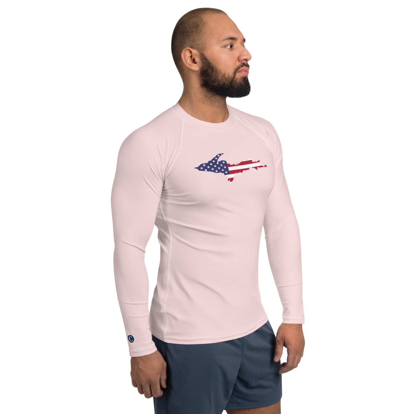 Michigan Upper Peninsula Rash Guard (w/ UP USA Flag) | Men's - Pale Pink