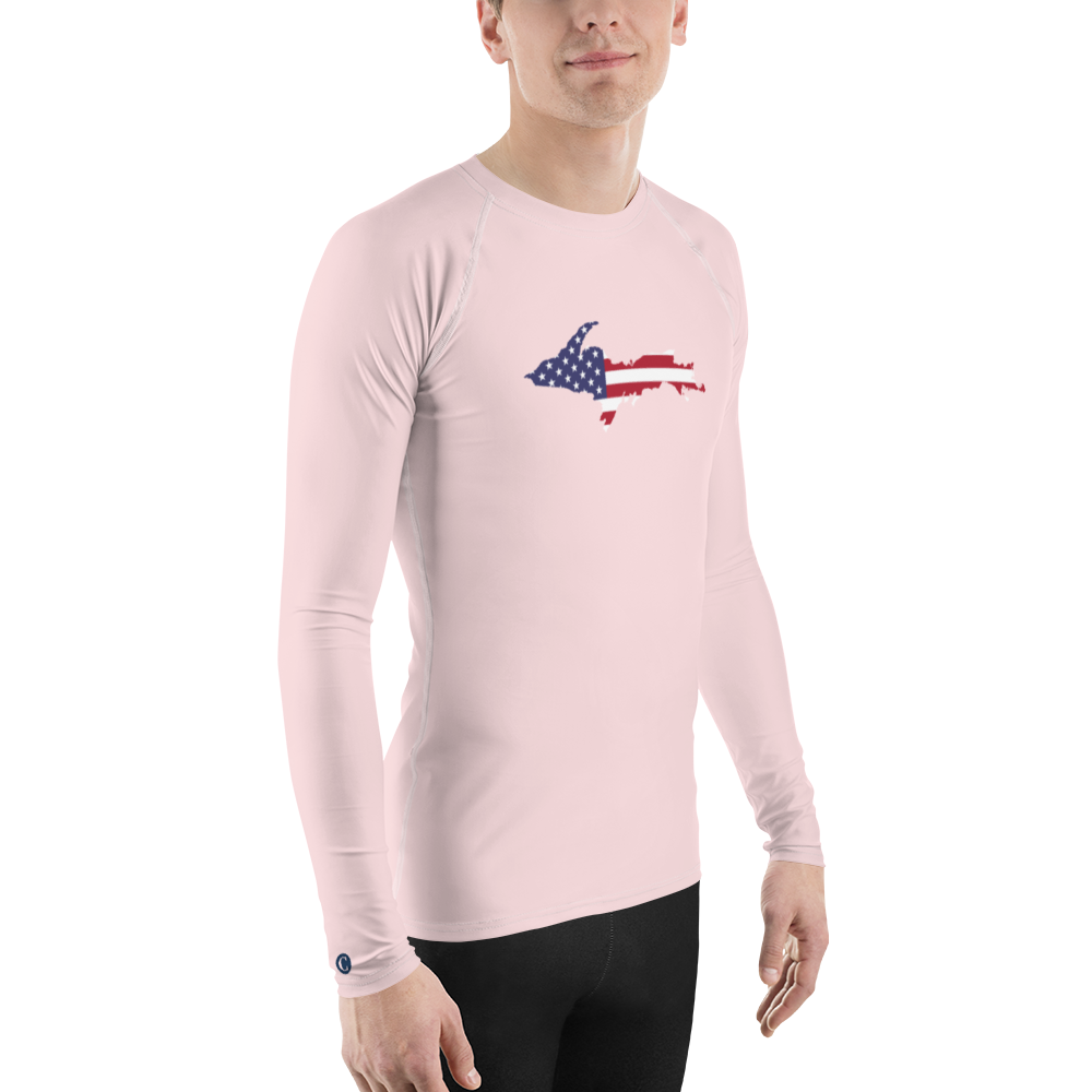 Michigan Upper Peninsula Rash Guard (w/ UP USA Flag) | Men's - Pale Pink