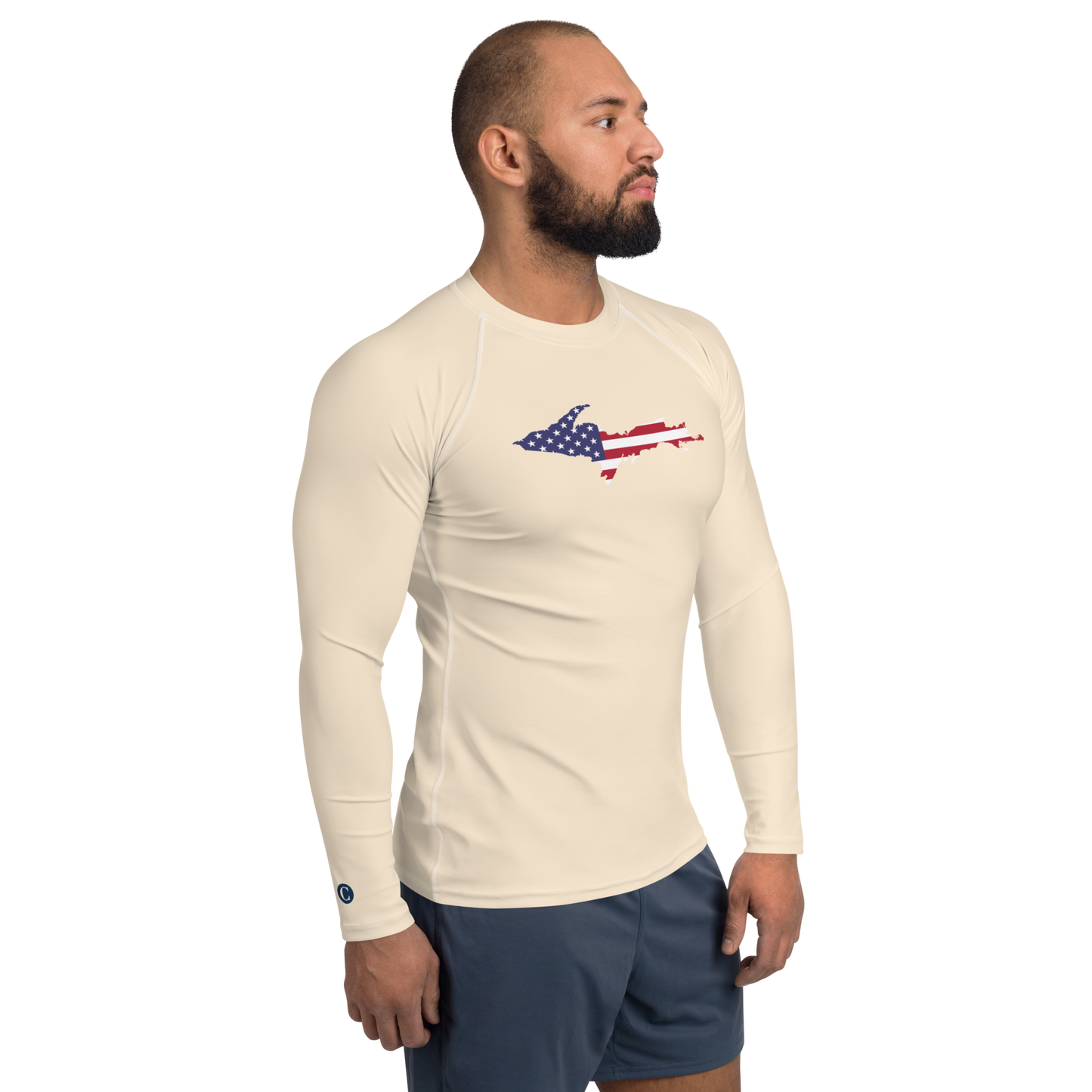 Michigan Upper Peninsula Rash Guard (w/ UP USA Flag) | Men's - Champagne White