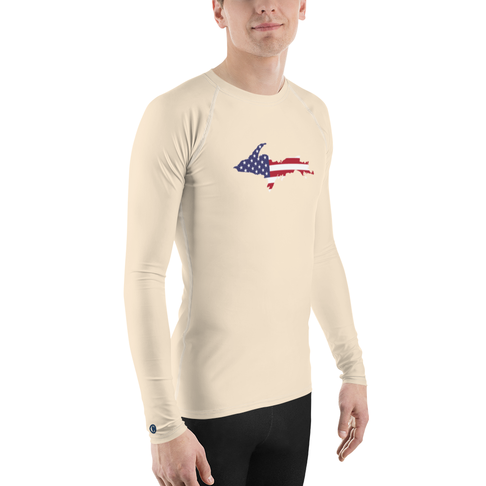 Michigan Upper Peninsula Rash Guard (w/ UP USA Flag) | Men's - Champagne White