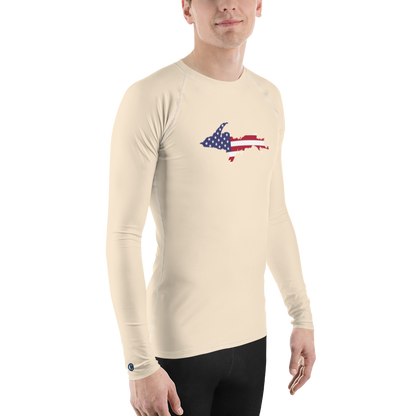 Michigan Upper Peninsula Rash Guard (w/ UP USA Flag) | Men's - Champagne White