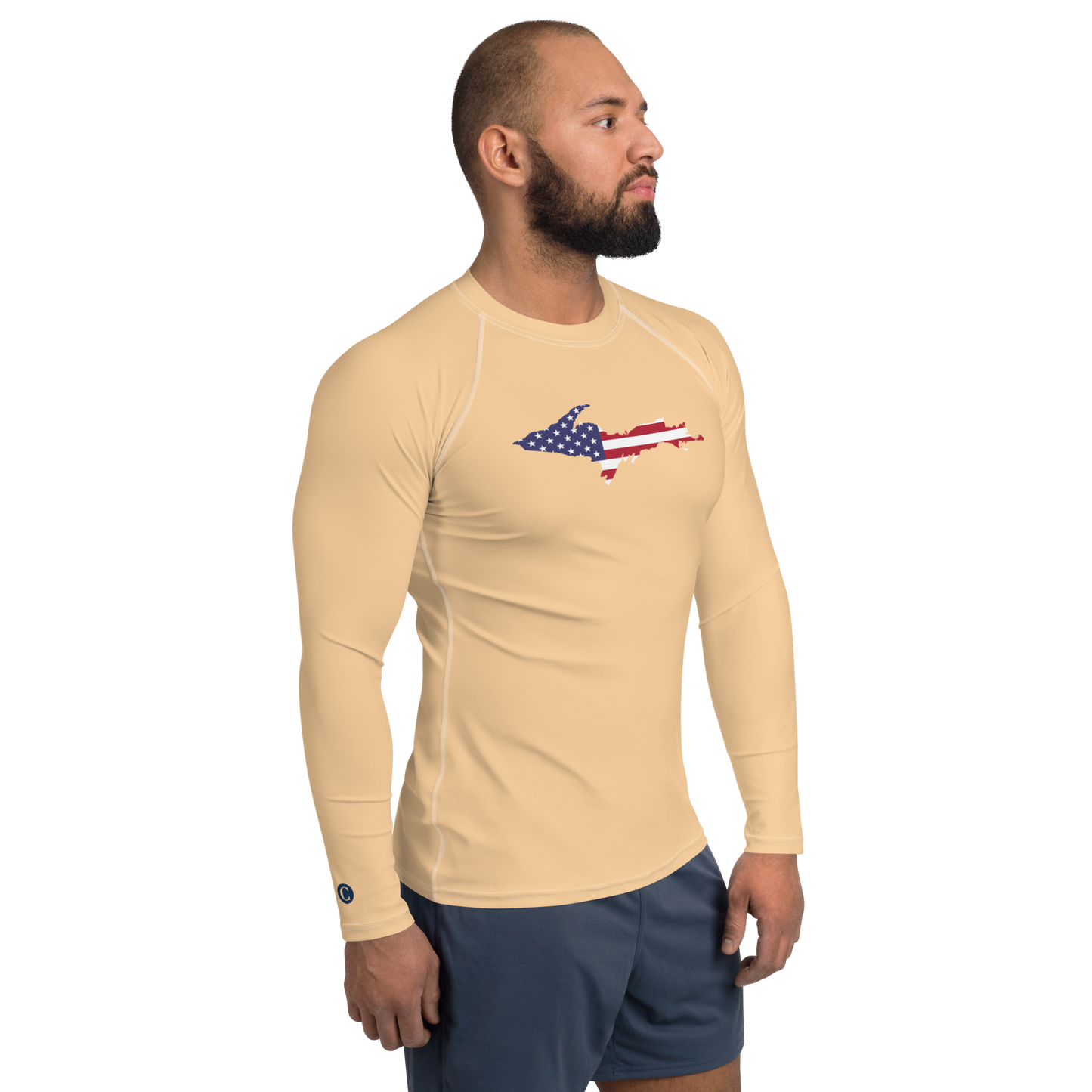 Michigan Upper Peninsula Rash Guard (w/ UP USA Flag) | Men's - Pale Apricot