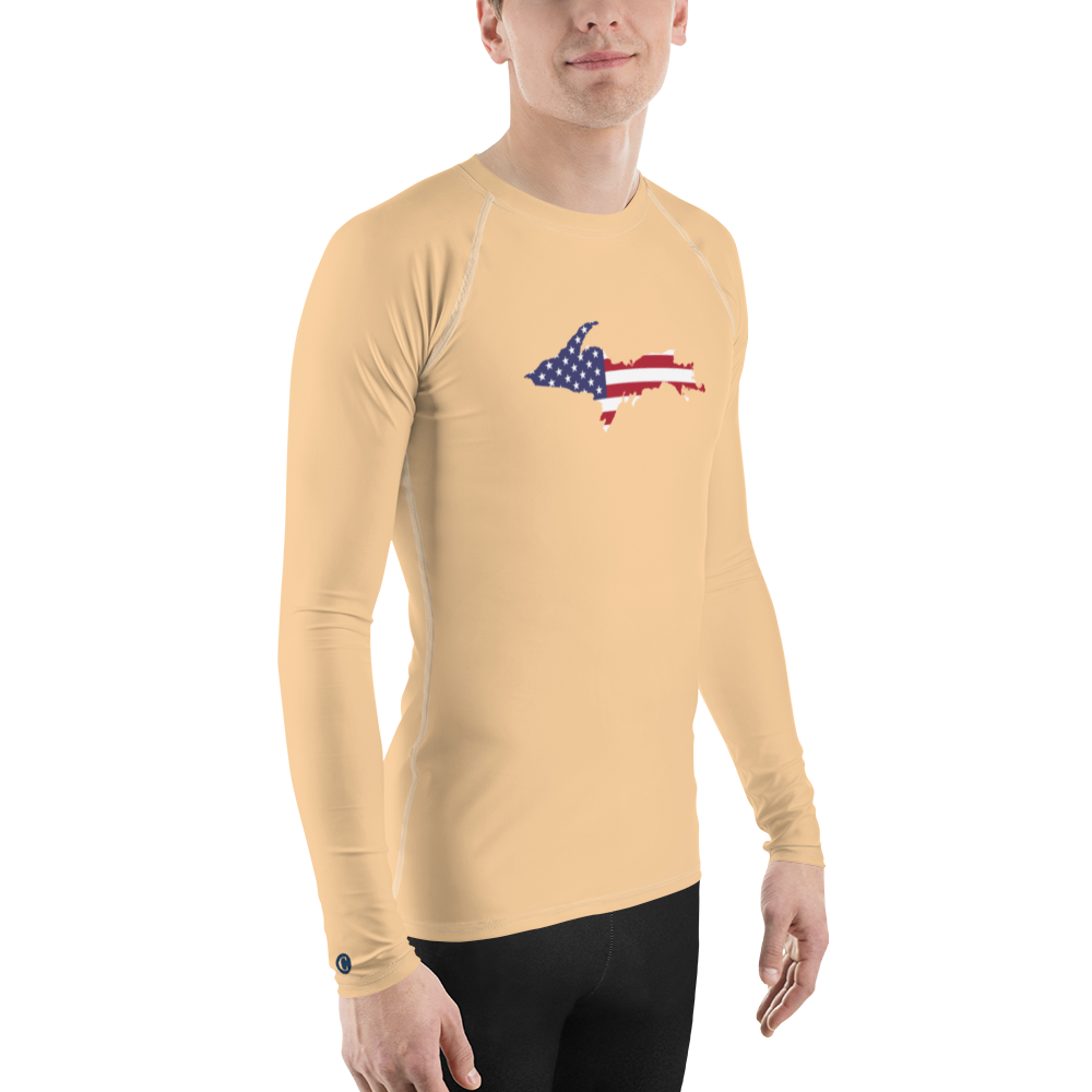 Michigan Upper Peninsula Rash Guard (w/ UP USA Flag) | Men's - Pale Apricot