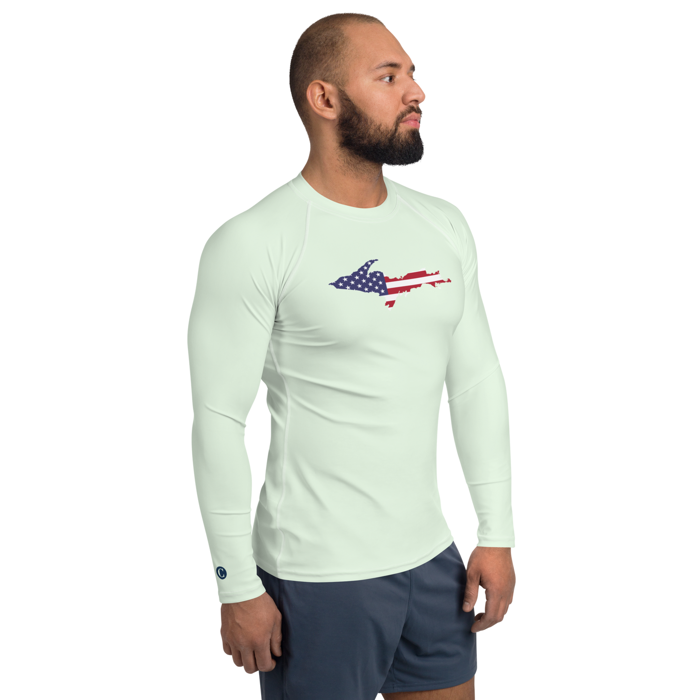 Michigan Upper Peninsula Rash Guard (w/ UP USA Flag) | Men's - Dew Green