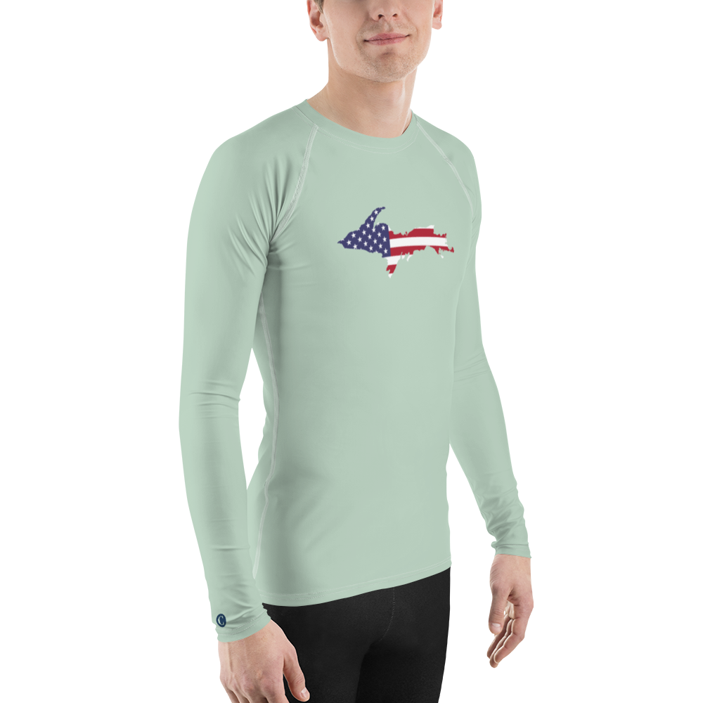 Michigan Upper Peninsula Rash Guard (w/ UP USA Flag) | Men's - Sea Green