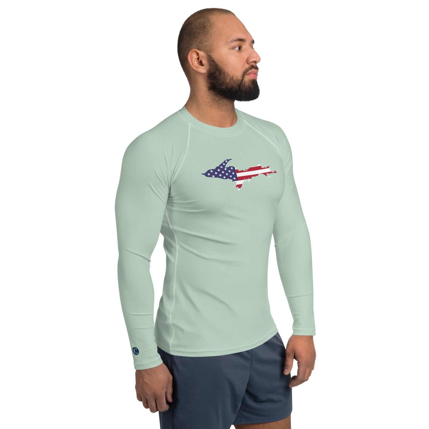 Michigan Upper Peninsula Rash Guard (w/ UP USA Flag) | Men's - Sea Green