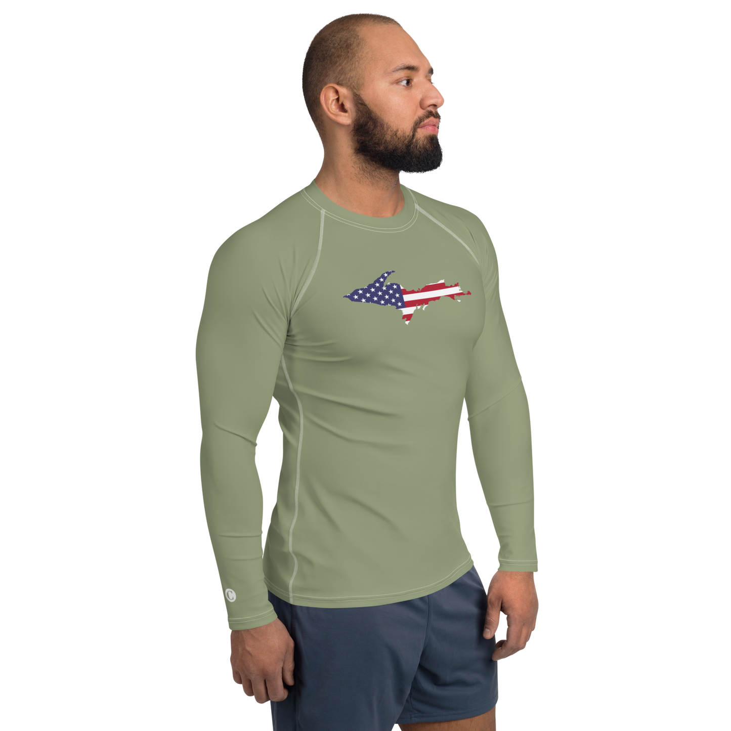 Michigan Upper Peninsula Rash Guard (w/ UP USA Flag) | Men's - Beachgrass Green