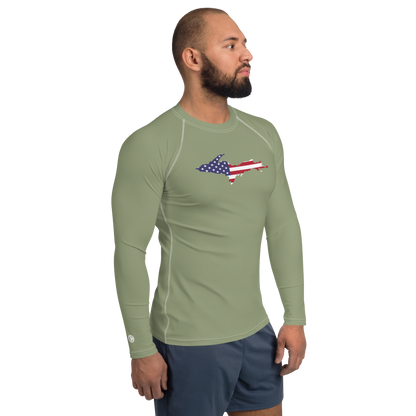 Michigan Upper Peninsula Rash Guard (w/ UP USA Flag) | Men's - Beachgrass Green