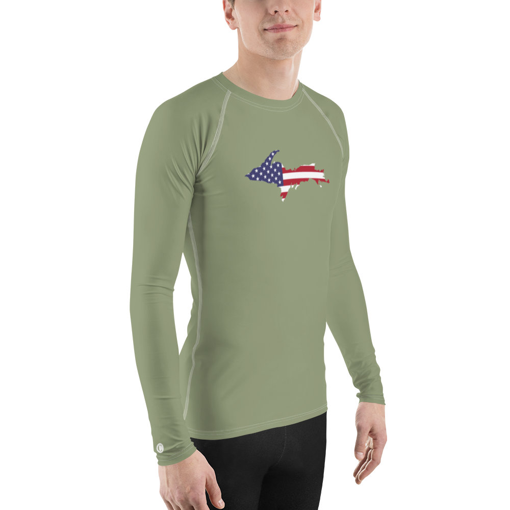 Michigan Upper Peninsula Rash Guard (w/ UP USA Flag) | Men's - Beachgrass Green