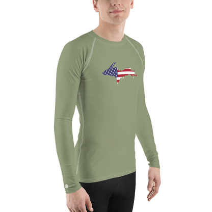 Michigan Upper Peninsula Rash Guard (w/ UP USA Flag) | Men's - Beachgrass Green