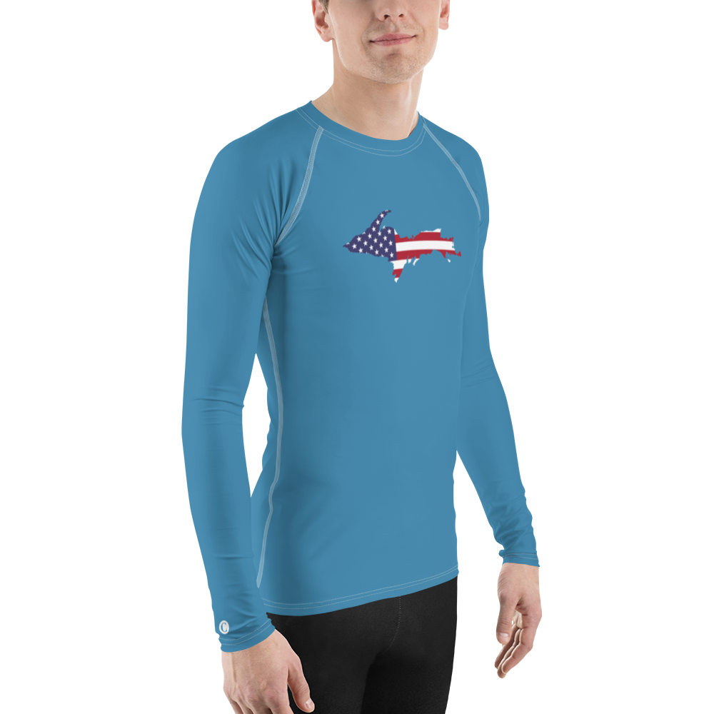 Michigan Upper Peninsula Rash Guard (w/ UP USA Flag) | Men's - Lake Michigan Blue