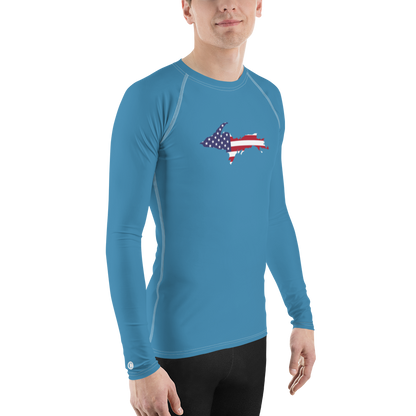 Michigan Upper Peninsula Rash Guard (w/ UP USA Flag) | Men's - Lake Michigan Blue