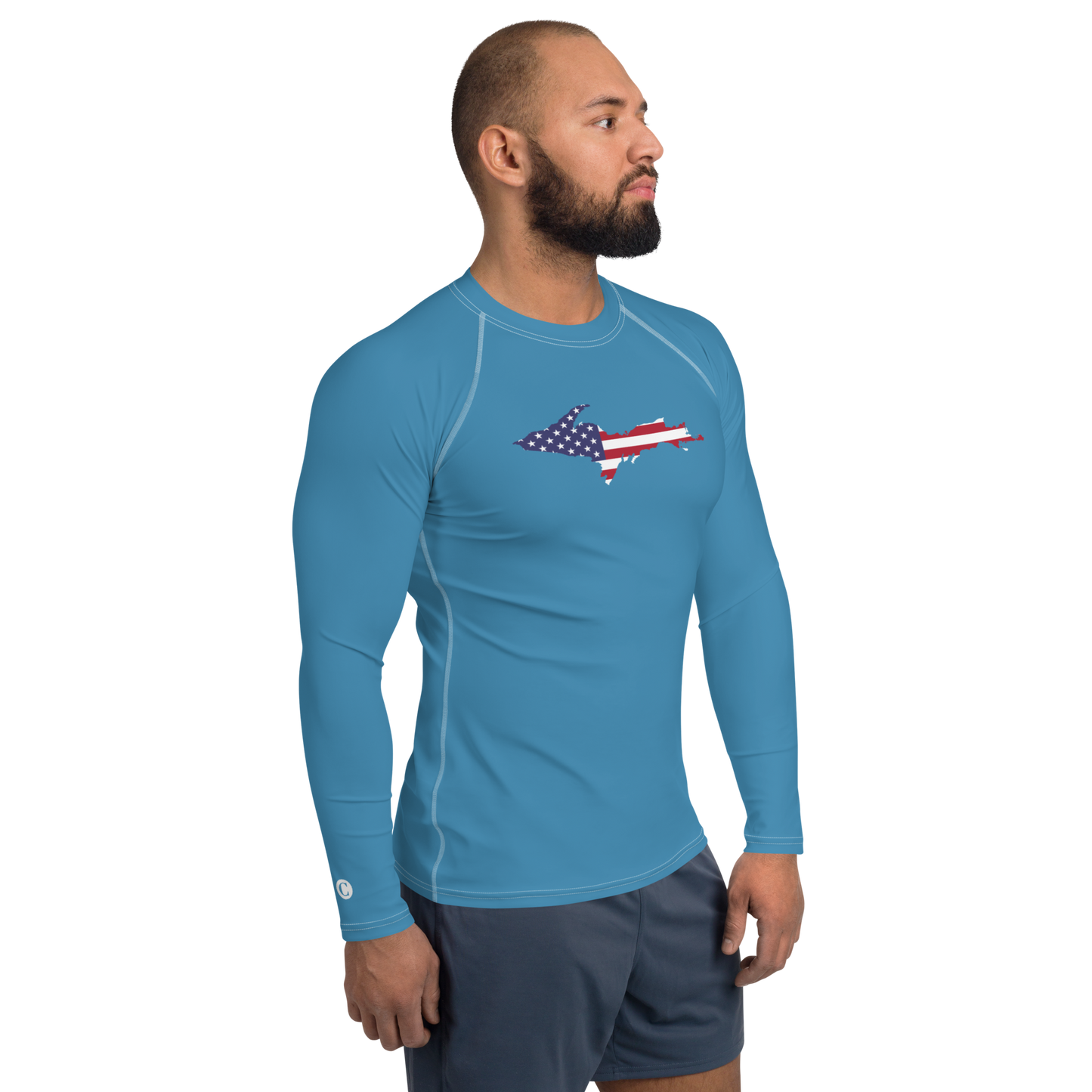 Michigan Upper Peninsula Rash Guard (w/ UP USA Flag) | Men's - Lake Michigan Blue