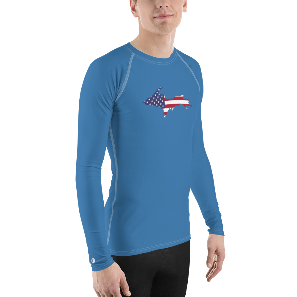 Michigan Upper Peninsula Rash Guard (w/ UP USA Flag) | Men's - Lake Superior Blue