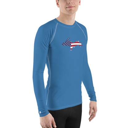 Michigan Upper Peninsula Rash Guard (w/ UP USA Flag) | Men's - Lake Superior Blue