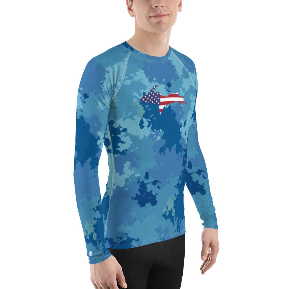 Michigan Upper Peninsula Rash Guard (w/ UP USA Flag) | Men's - Great Lakes Camo