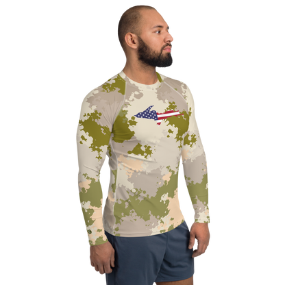 Michigan Upper Peninsula Rash Guard (w/ UP USA Flag) | Men's - Rosy Mound Camo