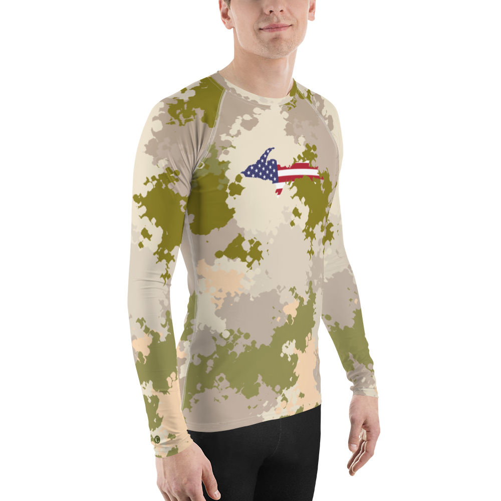 Michigan Upper Peninsula Rash Guard (w/ UP USA Flag) | Men's - Rosy Mound Camo