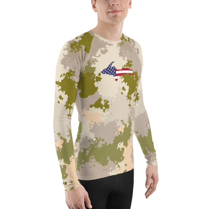 Michigan Upper Peninsula Rash Guard (w/ UP USA Flag) | Men's - Rosy Mound Camo