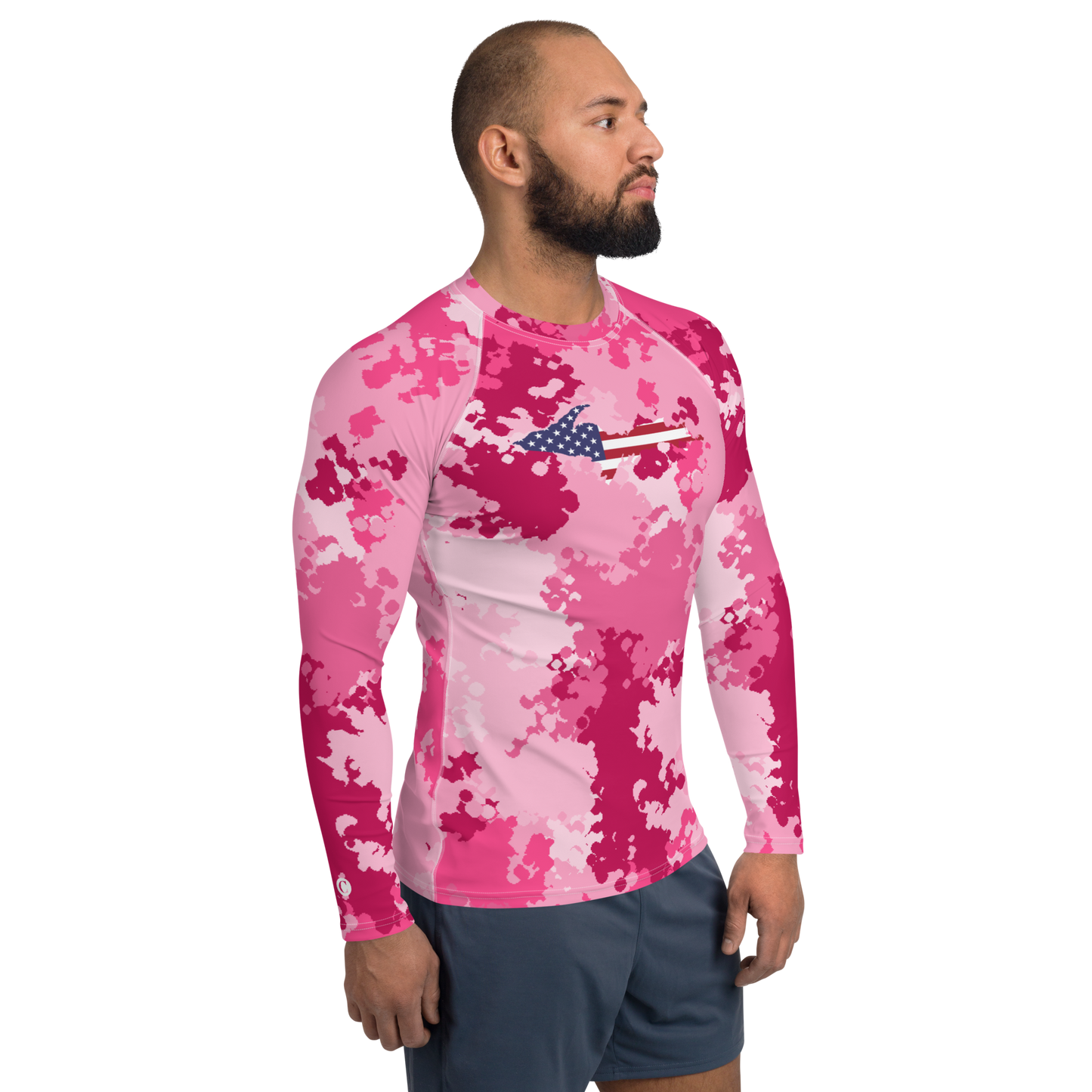 Michigan Upper Peninsula Rash Guard (w/ UP USA Flag) | Men's - Pink Camo