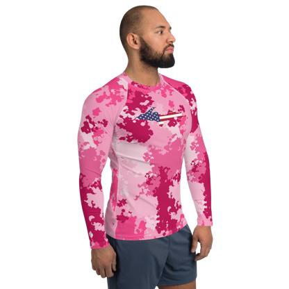 Michigan Upper Peninsula Rash Guard (w/ UP USA Flag) | Men's - Pink Camo