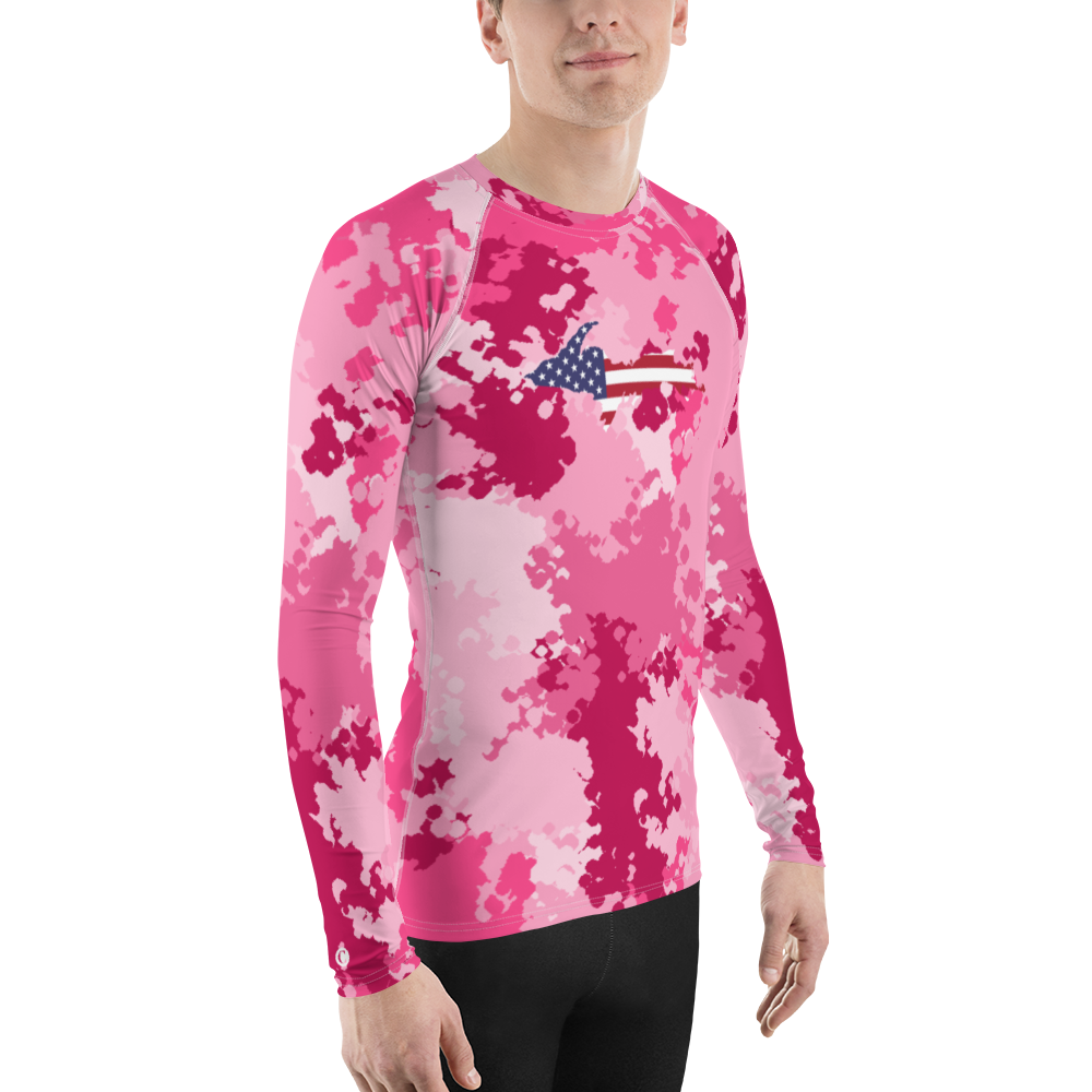 Michigan Upper Peninsula Rash Guard (w/ UP USA Flag) | Men's - Pink Camo