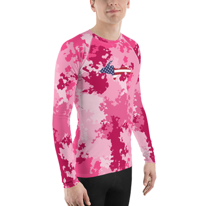 Michigan Upper Peninsula Rash Guard (w/ UP USA Flag) | Men's - Pink Camo