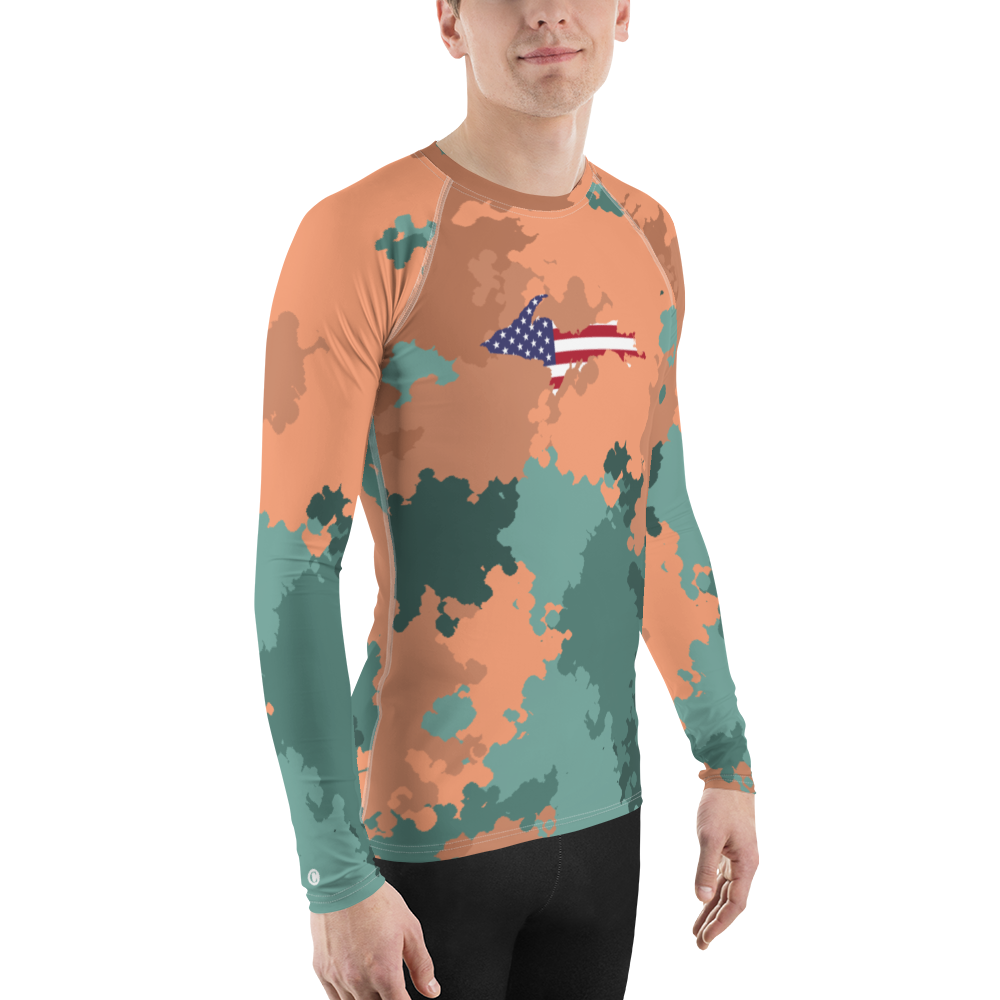 Michigan Upper Peninsula Rash Guard (w/ UP USA Flag) | Men's - Copper Country Camo