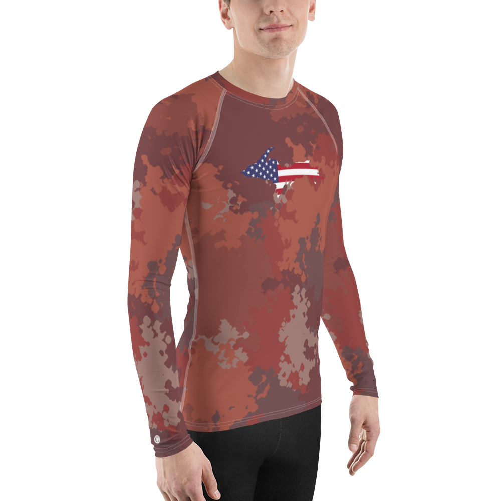 Michigan Upper Peninsula Rash Guard (w/ UP USA Flag) | Men's - Ore Dock Camo