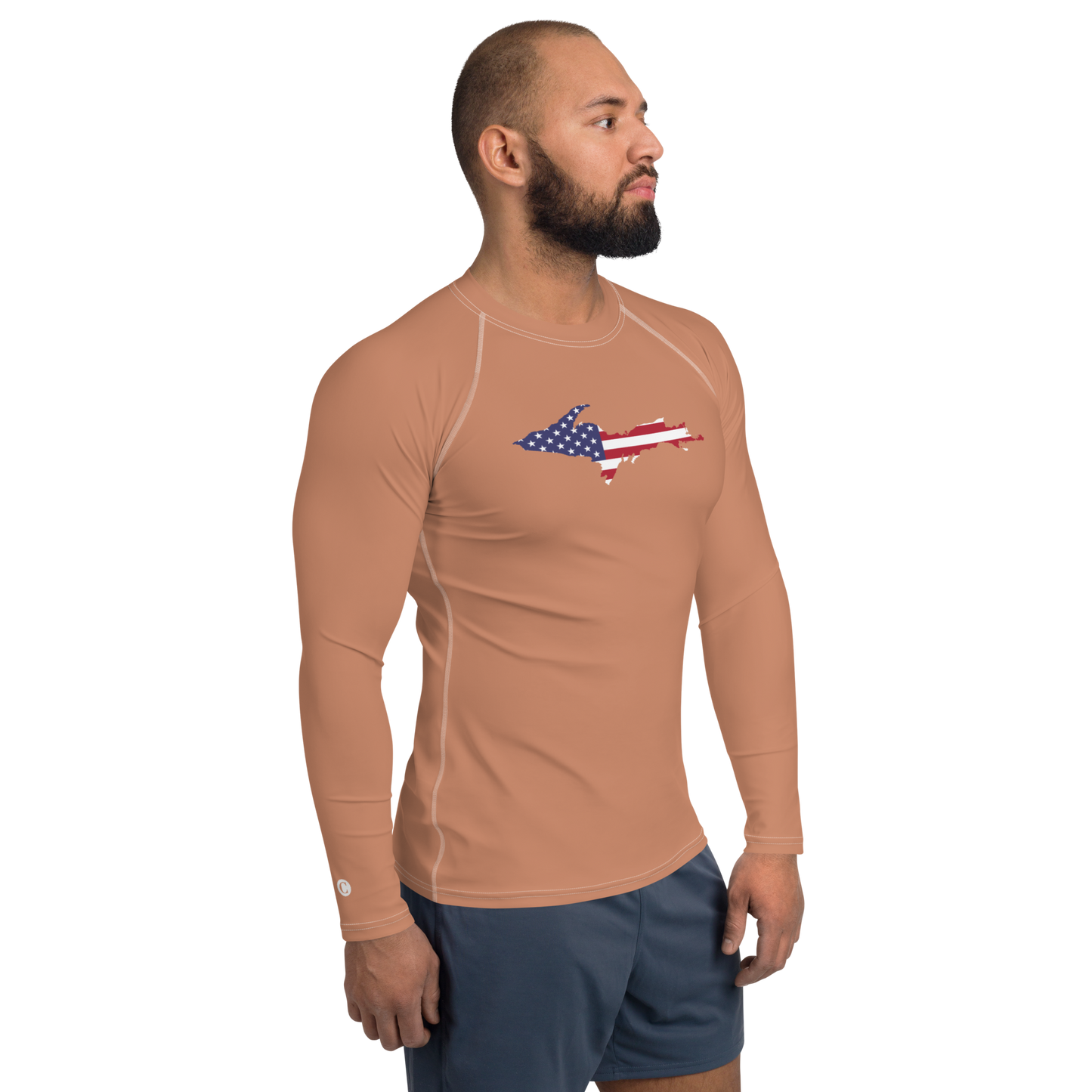 Michigan Upper Peninsula Rash Guard (w/ UP USA Flag) | Men's - Copper Color