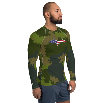 Michigan Upper Peninsula Rash Guard (w/ UP USA Flag) | Men's - Woodland Camo