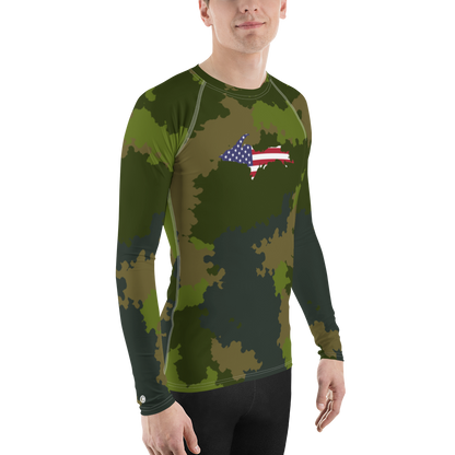 Michigan Upper Peninsula Rash Guard (w/ UP USA Flag) | Men's - Woodland Camo