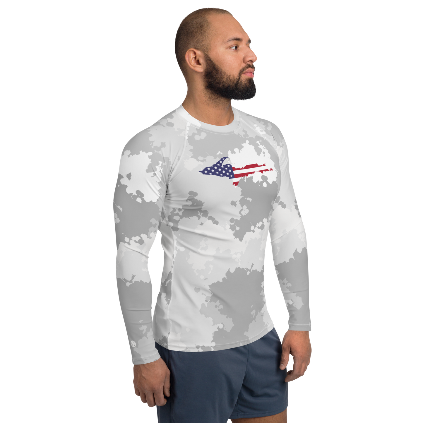 Michigan Upper Peninsula Rash Guard (w/ UP USA Flag) | Men's - Snow Camo